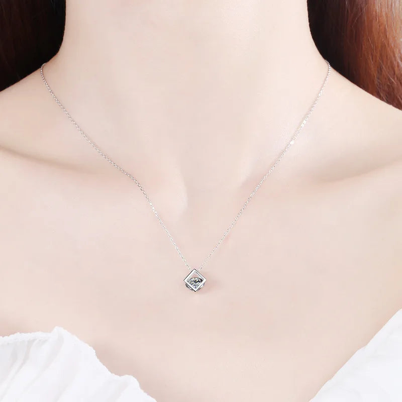 S925 Sterling Silver 1CT Moissanite Square Pendant Necklace