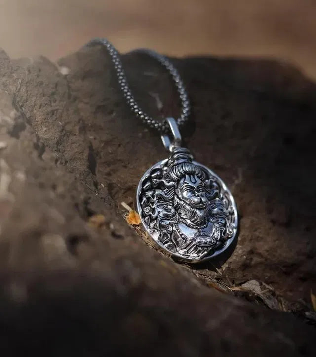 Hanuman Ji Pendant with Oxidised Silver Chain | Spiritual Necklace